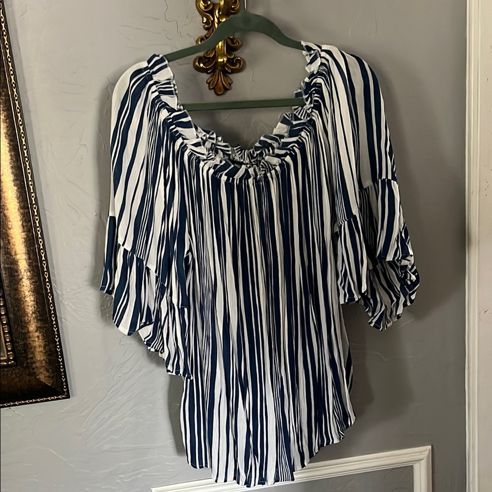 Striped Navy and White Women's Top